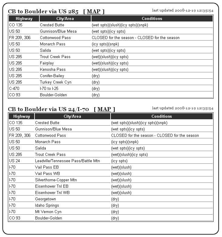 driving conditions - CB to Boulder